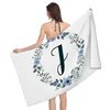 1pc Flower wreath letter pattern Pattern Beach Towel,Ultra-Fine Fiber Beach Blanket,Highly Absorbent Bath Towel,Suitable 4