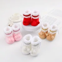 Baby Boys And Girls Bow Tie Hairball Decoration Cotton Shoes Cute Cartoon Soft Soled Toddler Shoes Children'S Snow Boots 1