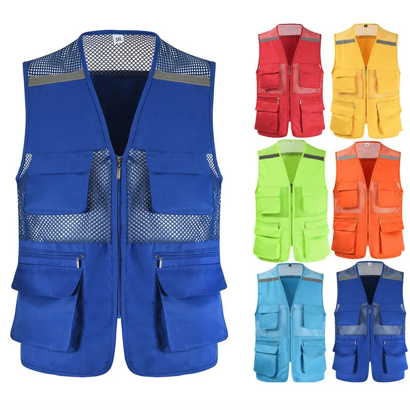 Polyester Mesh Quick-Drying Vests Male with Many Pockets Mens Breathable  Multi-pocket Fishing Vest Work Sleeveless Jacket