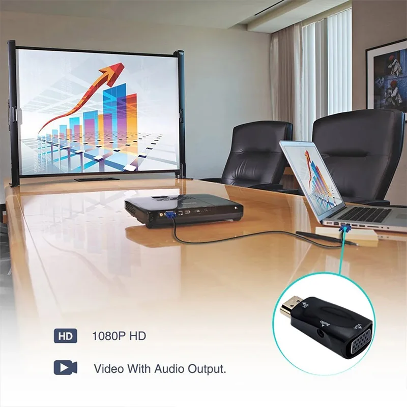 HDMI-compatible to VGA Cable Converter Male To Famale Converter Adapter 3.5mm Jack Audio HD 1080P For PC Laptop Tablet