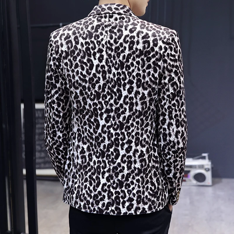 Men Blazers Leopard Print Party Shopping Business Casual Slim Fit Jacket