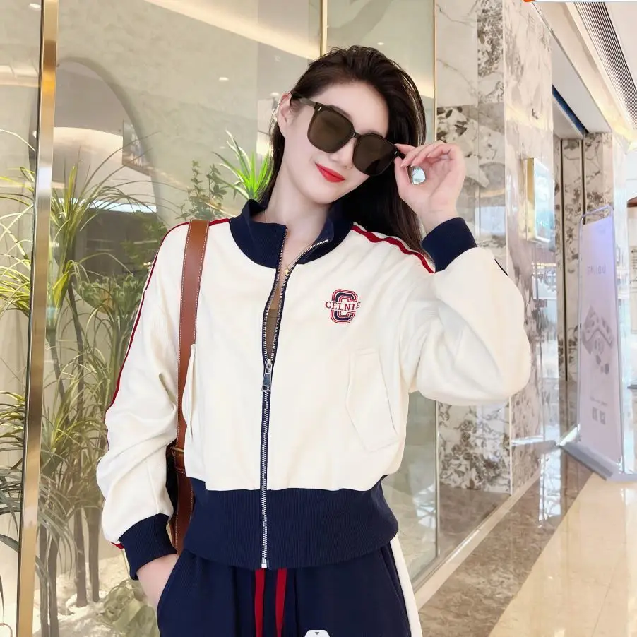 Leisure Fashion Sports Set Women's 2023 New Spring/Summer Korean Edition Spliced Top Slim Wide Leg Pants Two Piece Set