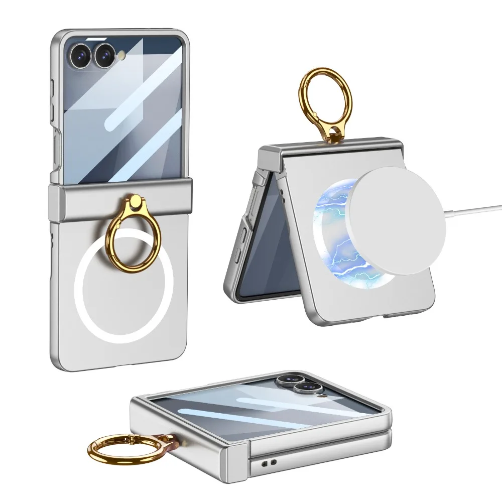 Magnetic Phone Case with Front Screen Protector, Ring Kickstand, and Hinge Protection