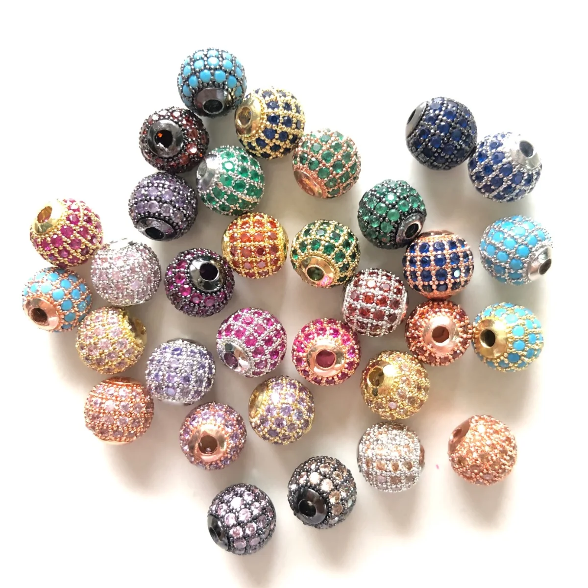 10pcs 6mm 8mm Colorful Zirconia Pave Disco Ball Spacer Beads for