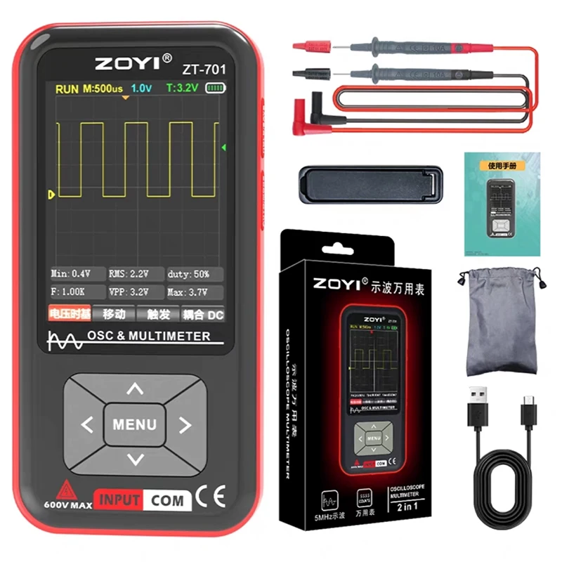 ZOYI ZT701 2in1 Digital Oscilloscope Multimeter 5MHz Bandwidth 48MSa/s Rate PC Waveform Data Storage Portable Signal Generator digital oscilloscope signal generator