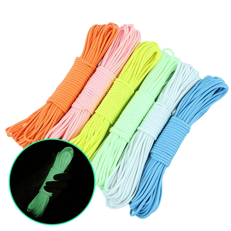 High Quality Dia 4MM 9Cores Luminous Reflection Paracord 20 Meters for Survival Parachute Tent Rope Climbing Camping Rope Hiking