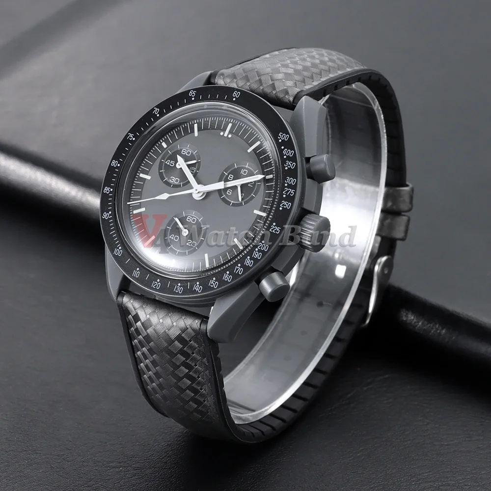 Carbon Fiber Hybrid Waterproof Silicone Watch Strap - Grey, Orange, Blue