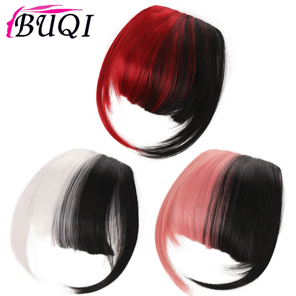 

Buqi Black Brown Blonde Fake Fringe Clip In Bangs Hair Extensions With High Temperature Synthetic Fiber