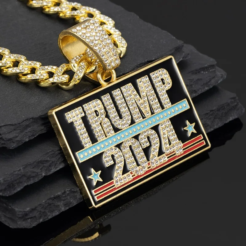 Trump 2024 Necklace US Presidential Election Campaign Souvenir Hip Hop Cuban Jewelry 2