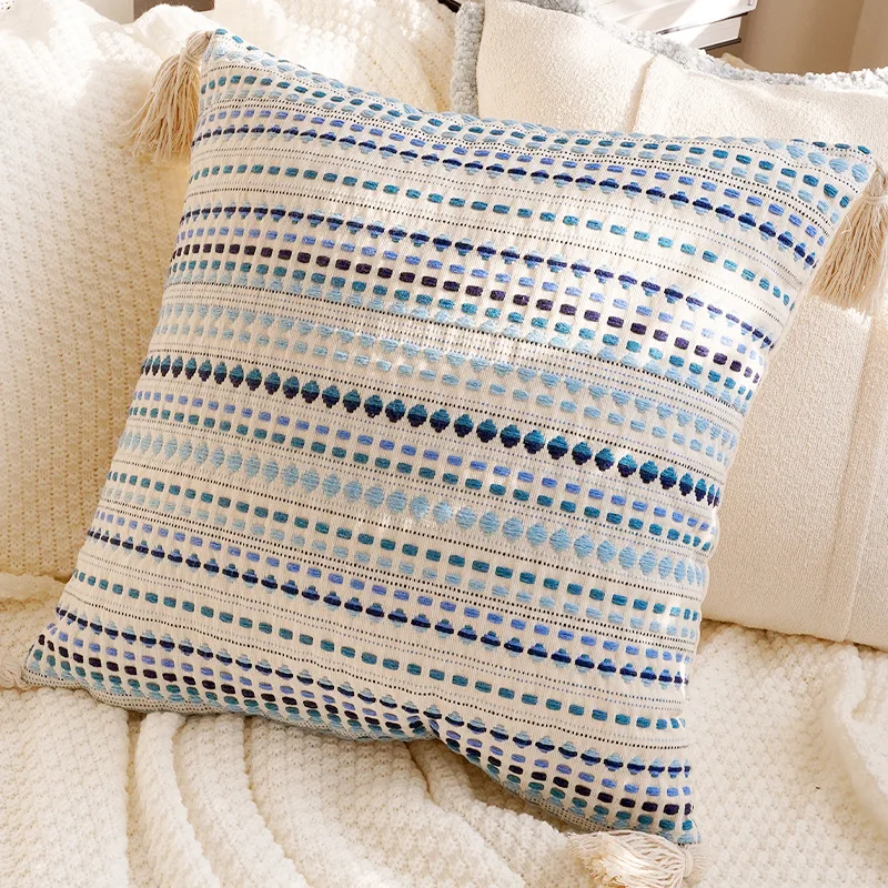 Bestickte Blumen-Kissenbezüge, bunte Blumen, Plüschfell, Baumwolle, dekorative Kissenhüllen für Sofa, Schlafzimmer, Heimdekoration – Detail 5