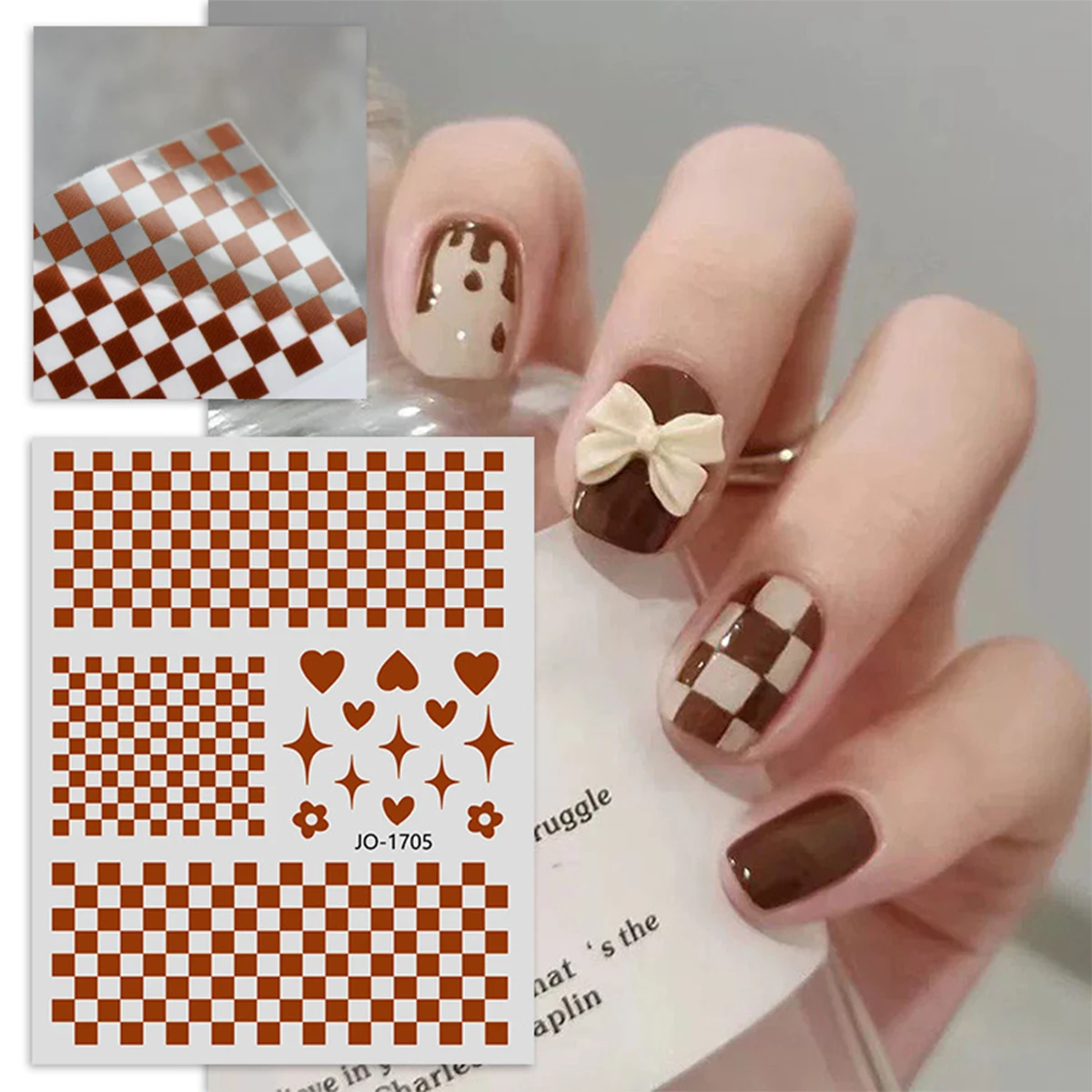 

10PCS New Black And White Checkerboard Nail Decal Grid Cutout Cute Ultra-thin With Adhesive Nail dDecorative Decals