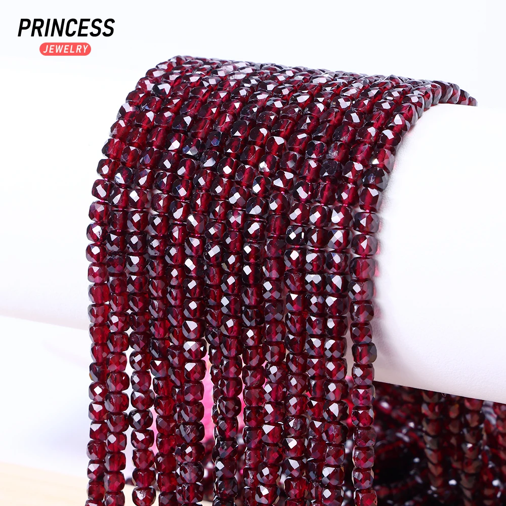 A++ Natural Red Garnet 3.8mm Cube Faceted Beads for Jewelry Making DIY Bracelet Necklace Accessories 3