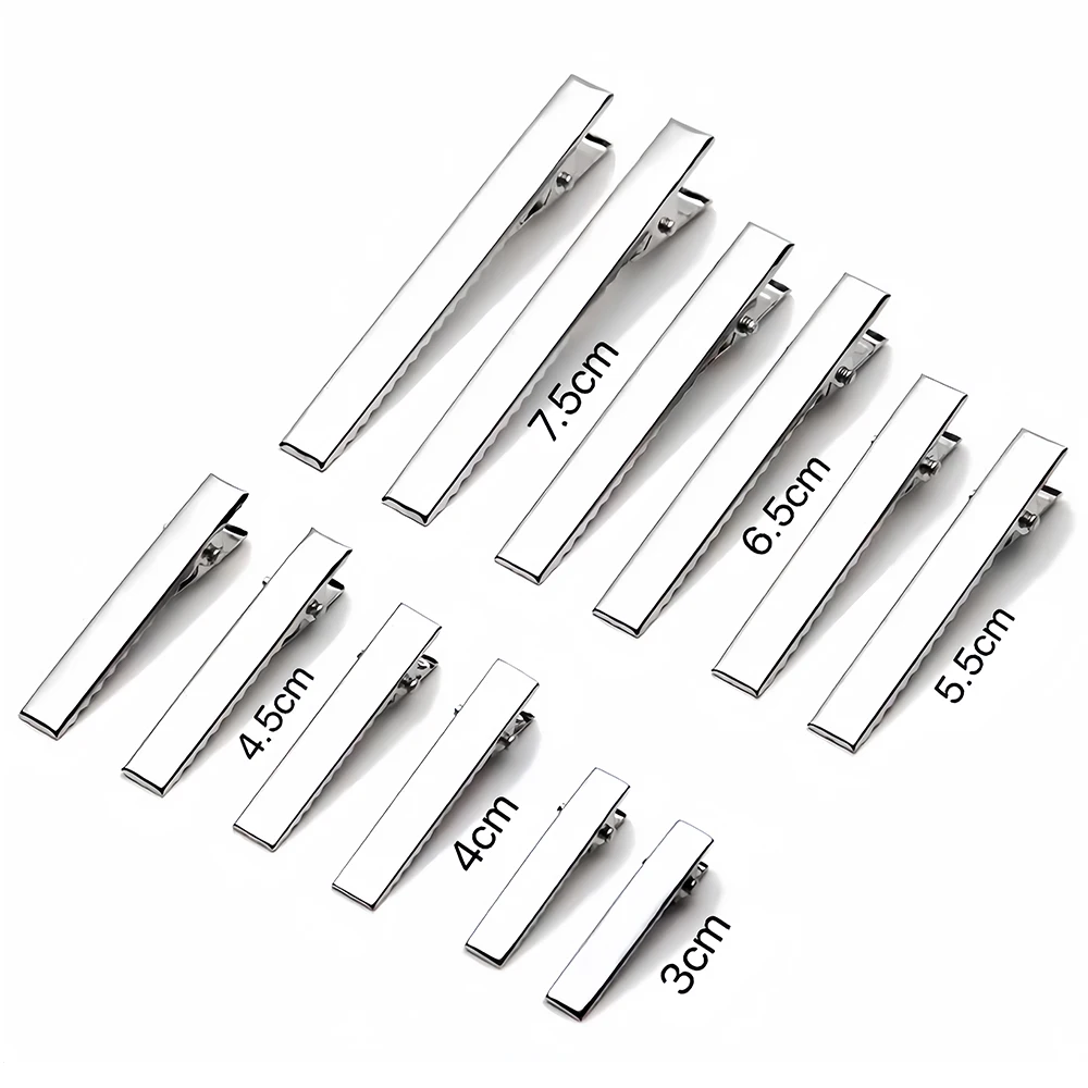 20 Stück 32/40/45/55/75 mm flache Metall-Einzelzinken-Alligator-Haarnadel-Clip-Basis für DIY-Haarspangen, Schmuckherstellung, Zubehör