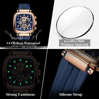 Montre sport carrée POEDAGAR pour homme, date, étanche, chronographe lumineux, bracelet en silicone, montre à quartz pour homme. 4