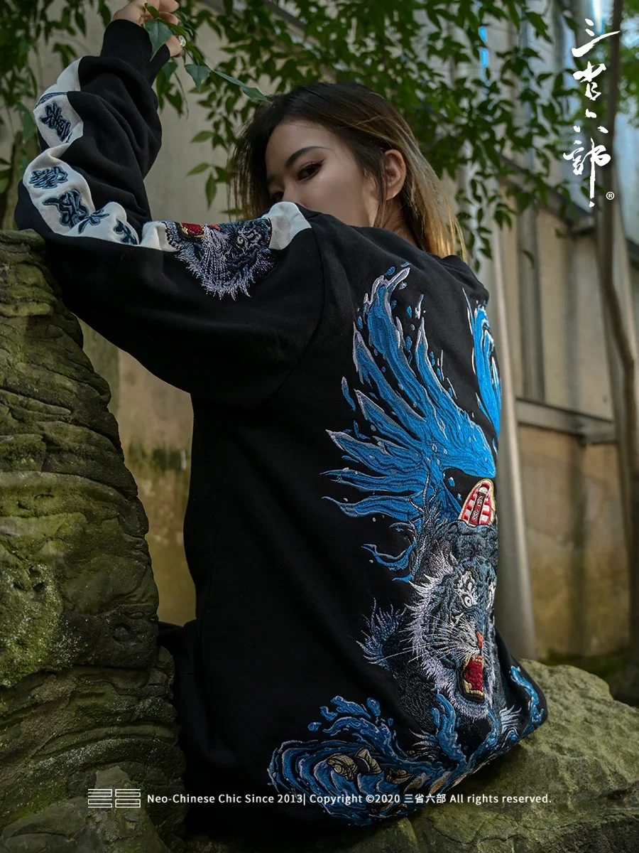高品質CHINA GOTHIC 着物袖HOODIE Chinese Style Harajuku Embroidery Sweatshirt Woman Fall 2023 New