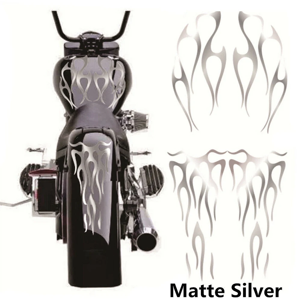 Motorcycle Flame Sticker Kit Matte Silver Gas Tank Decals Stickers For Gas Tank & Fender Decorative Decal Motorcycle Styling