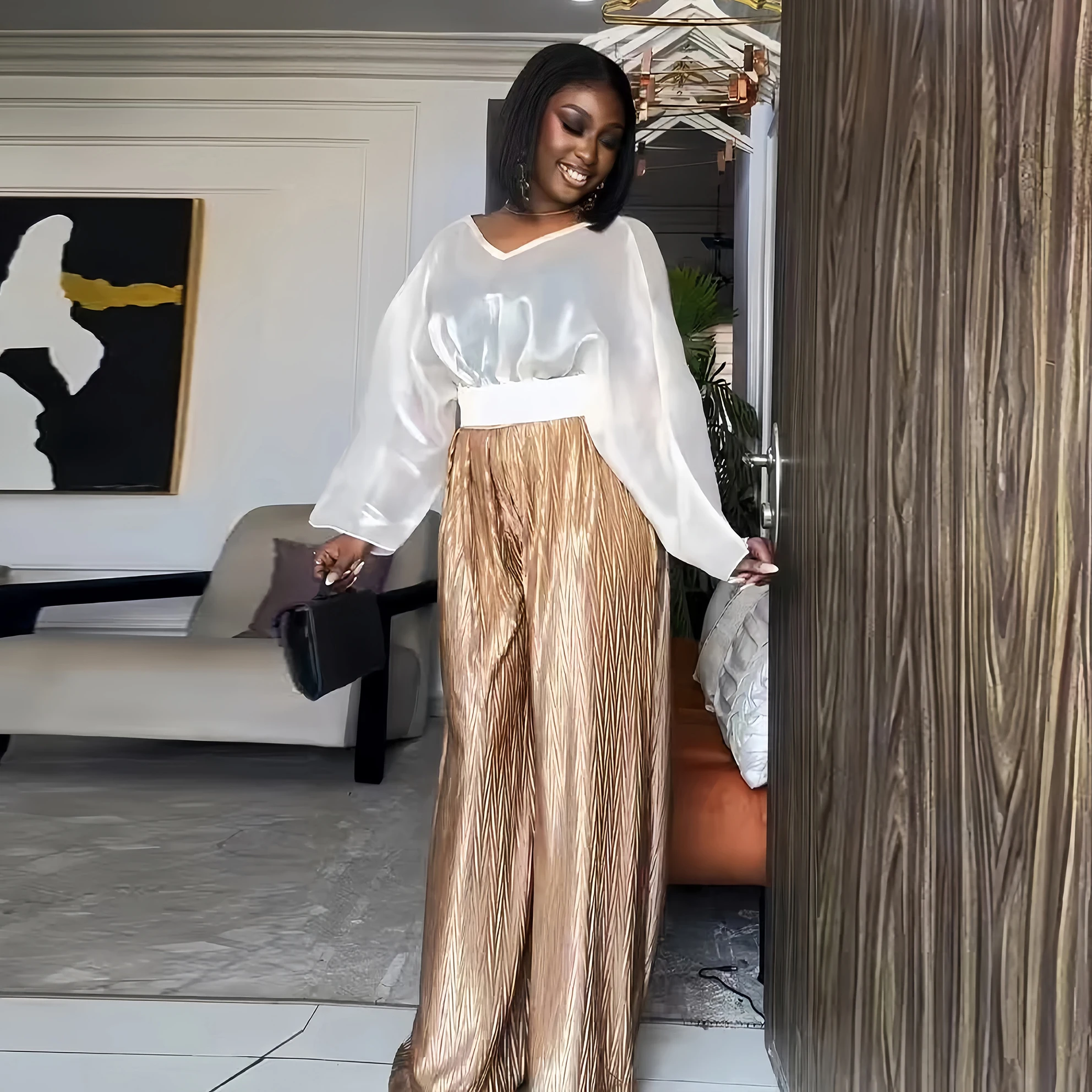 Two Piece Pant Sets Women Summer Outfit Clothes African Dresses for Women V-neck Sexys New in Matching Set Dames Africa Clothing