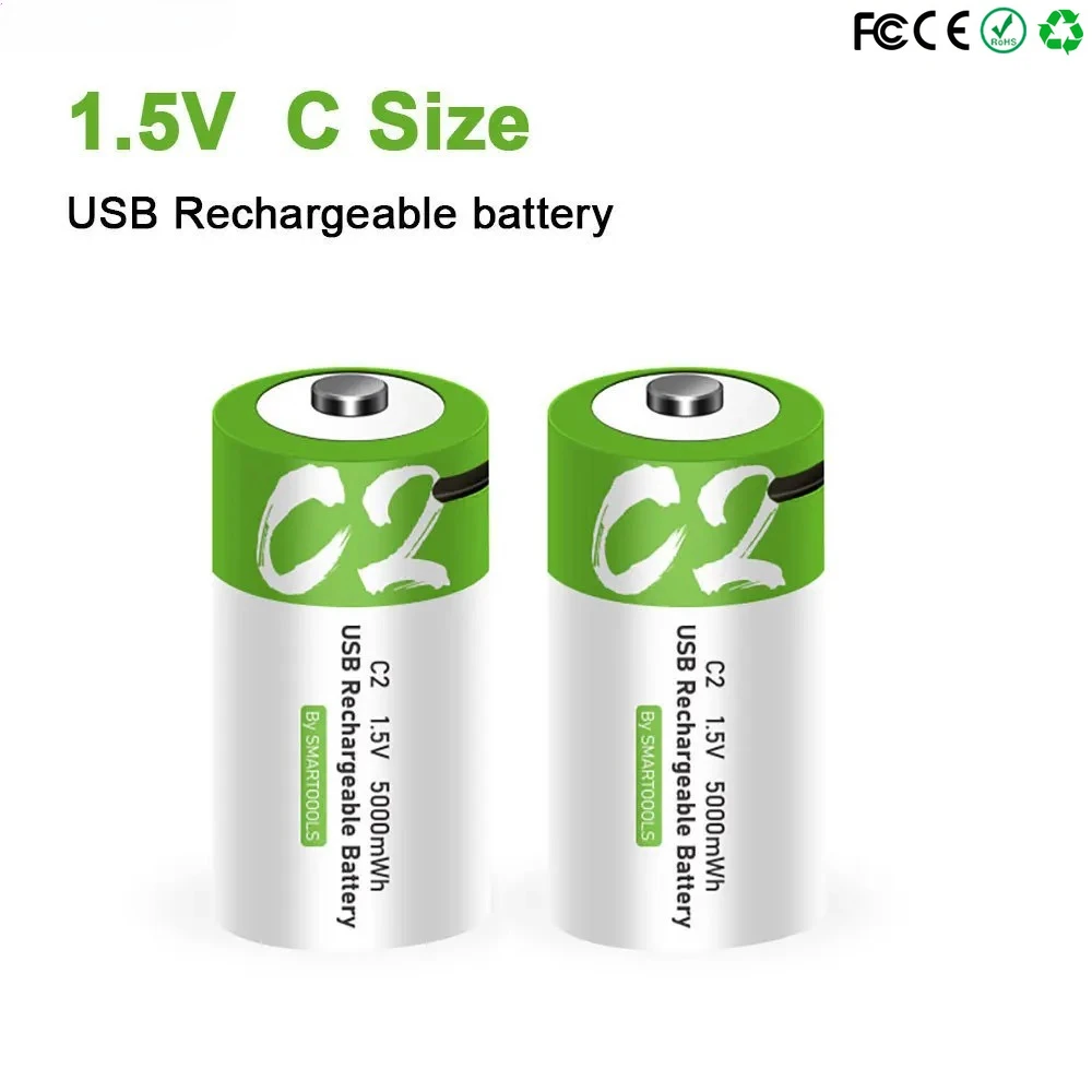 Batteria Ricaricabile LR14 Formato C 1.5V 5000mWh con Ricarica Rapida Tipo-C per Torce, Fornelli a Gas, Giocattoli, Tastiere Elettroniche - immagine 3