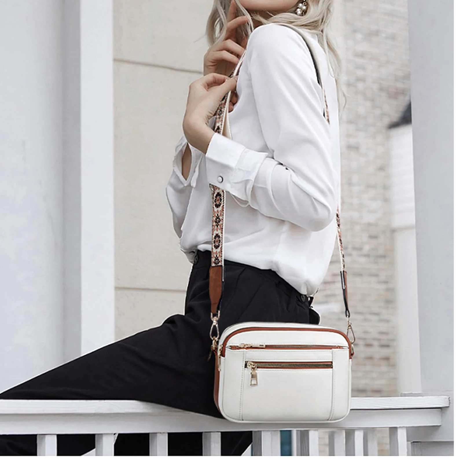 Colorful Straps Crossbody Leather Bags & Purse