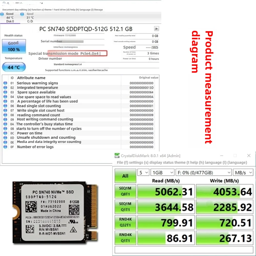 웨스턴 디지털 WD용 SSD M.2 2230 2242 Gen4 PCIe 4.0 X4 NVMe 솔리드 스테이트 드라이브, SN740, 2TB, 1TB, 512G, 256G