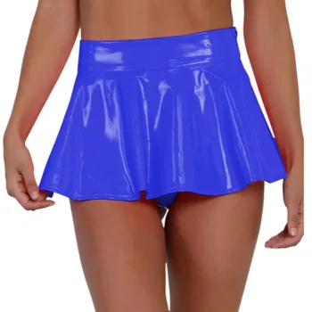 Minigonne da donna taglie forti Ragazza sexy Gonna a pieghe a trapezio Pelle PVC lucida Vita alta Gonne corte Party Pole Dancing Wear 8XL 1