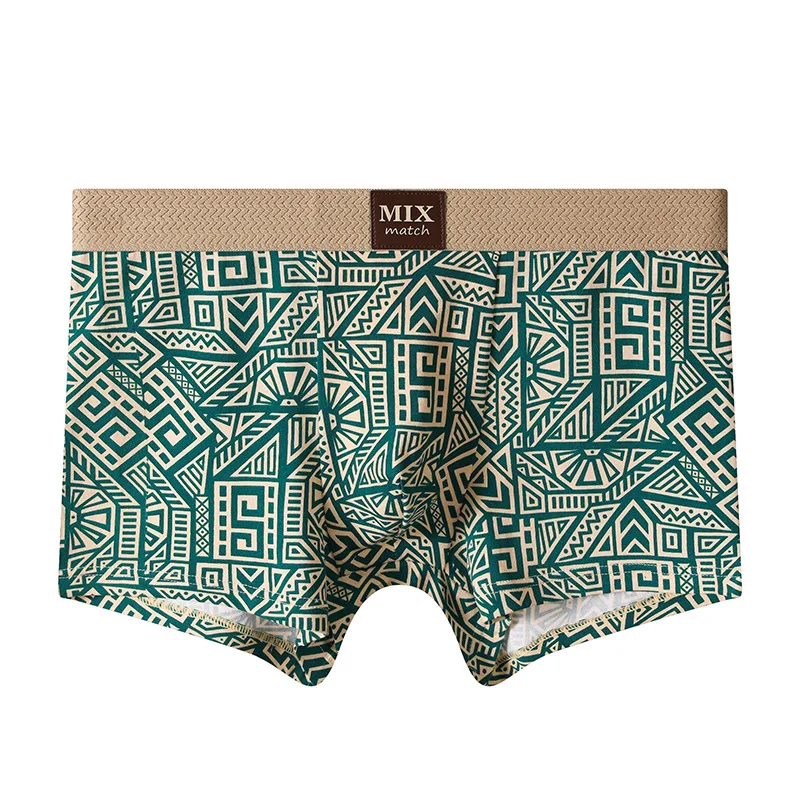 جديد القطن ملابس داخلية للرجال منتصف الخصر سلس حجم كبير تنفس المطبوعة سراويل شريط العرقية نمط السروال سراويل بوكسر
