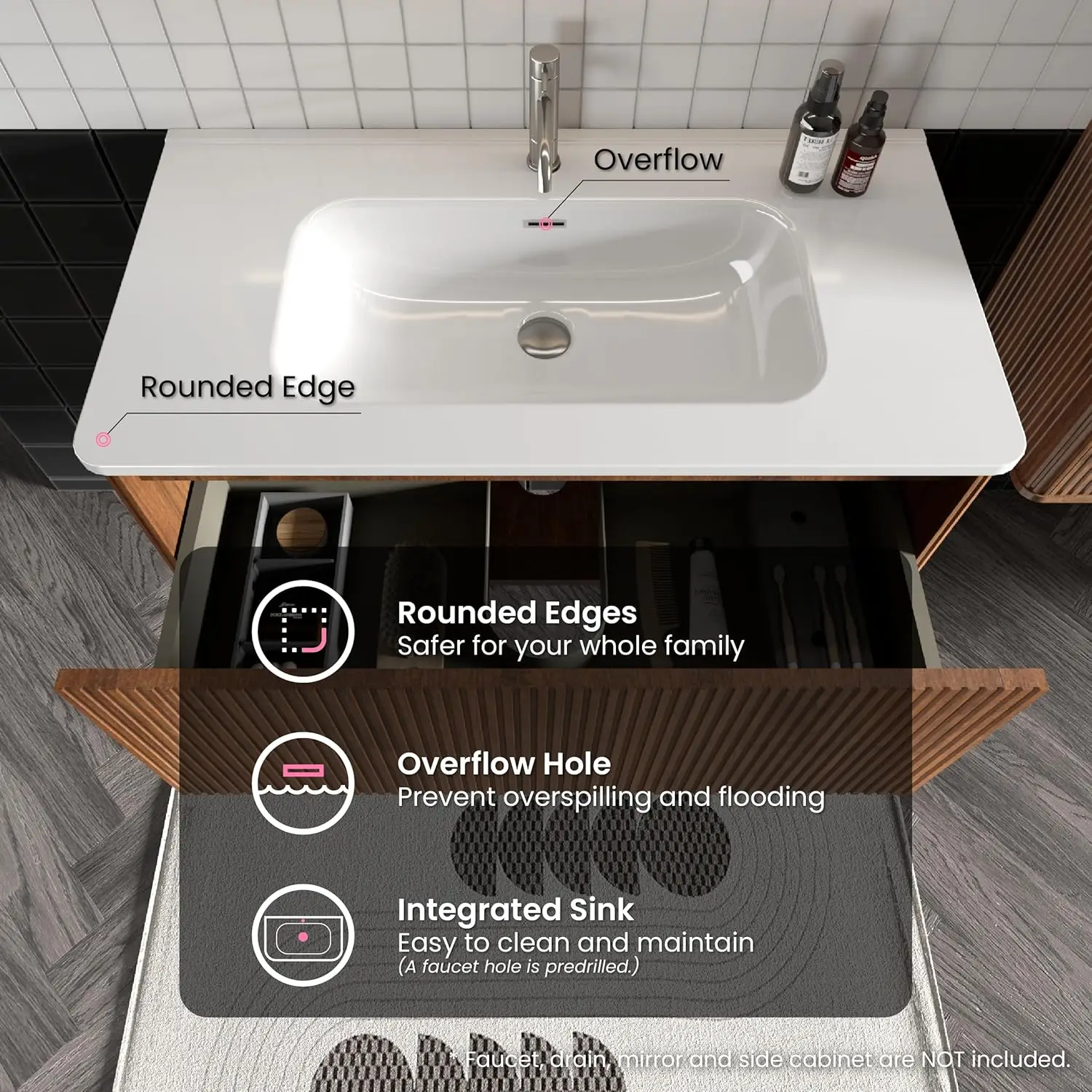 36" Bathroom Vanity with Sink, Modern Floating Vanity with Push Open Soft Close Drawer, Large Storage for Small Space 6
