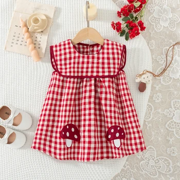Baby Girl Dress Summer Checkered Cartoon Cotton Girl Dress Cute Beach Baby Dress Baby Girl Clothes 1