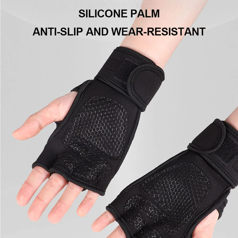 피트니스 손바닥 보호대 장갑, 미끄럼 방지 내마모성 풀업 바벨 역도 반 손가락 운동 장갑, 1 쌍
