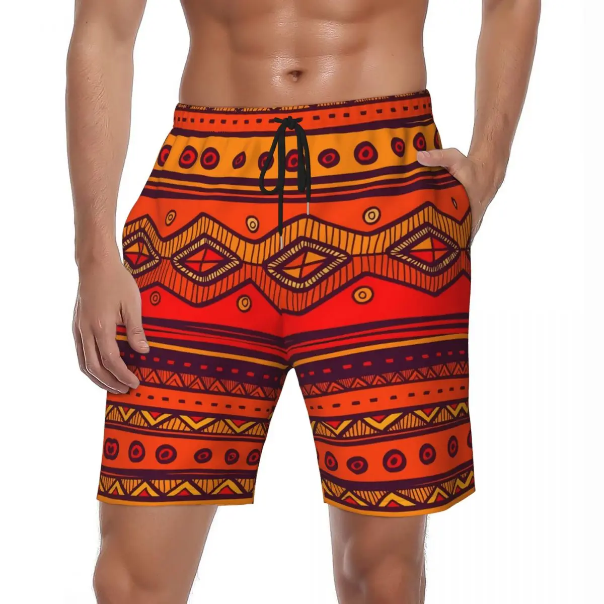 

Summer Gym Shorts Man Red African Bohemian Style Running Fashion Board Short Pants Casual Quick Drying Beach Trunks Plus Size