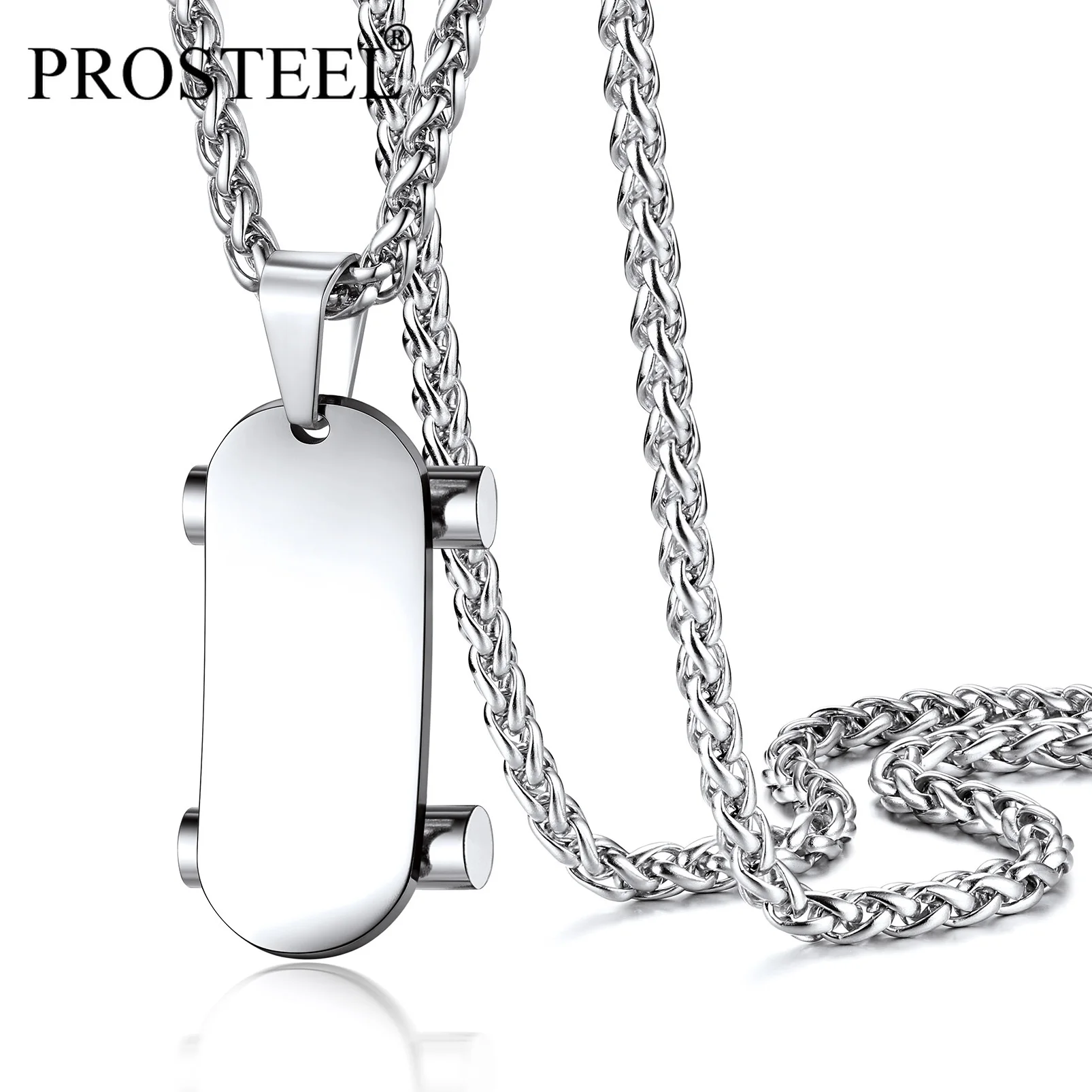 

PROSTEEL Glossy Skateboard Men Boy Sportor Hip Pop Pendant with Link Chain Stainless Steel/18K Gold/Black Necklace Charm Jewelry