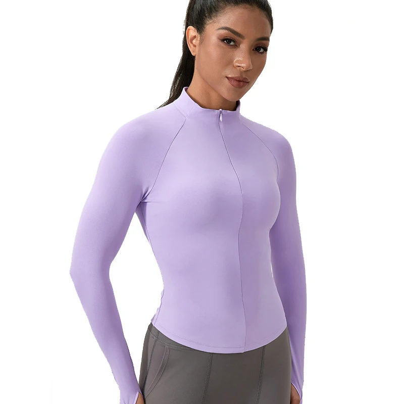Customize Women Half Zipper Yoga Shirts Long Sleeve Fitness Running Gym T-Shirts Workout Quick Dry High Elastic Sports Tops