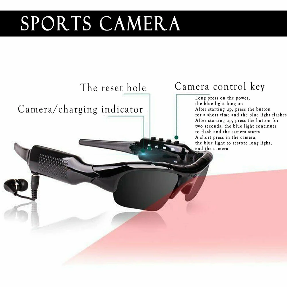 HD 1080P Glasses Camera Polarized Lens Sports Sunglasses Video Recorder Camcorder Security Mini Driving DVR DV Action Camera