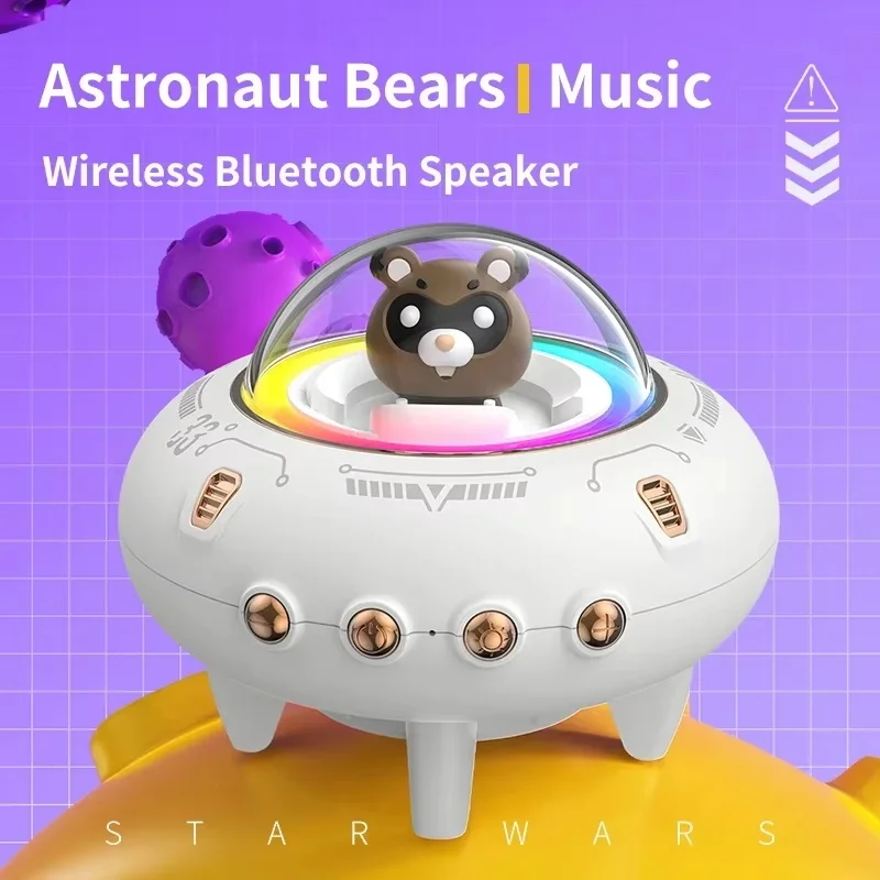 Mini Computer Speaker Portable Bluetooth Speaker RGB LED Light UFO Spaceship Audio Wireless Support TF