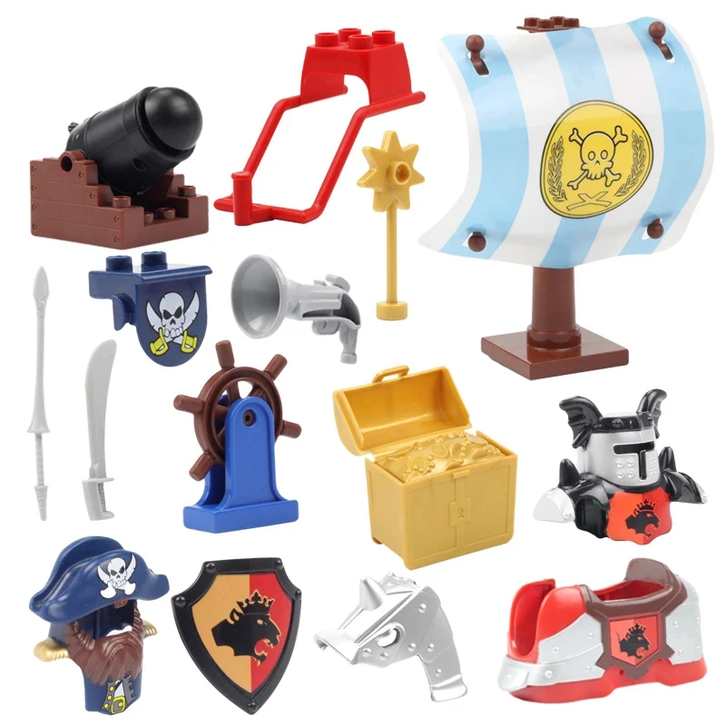Building Blocks War Big Accessories Castle Knight Pirate Sail Cannon Armor Compatible Duplos Assemble DIY Toys For Children Gift