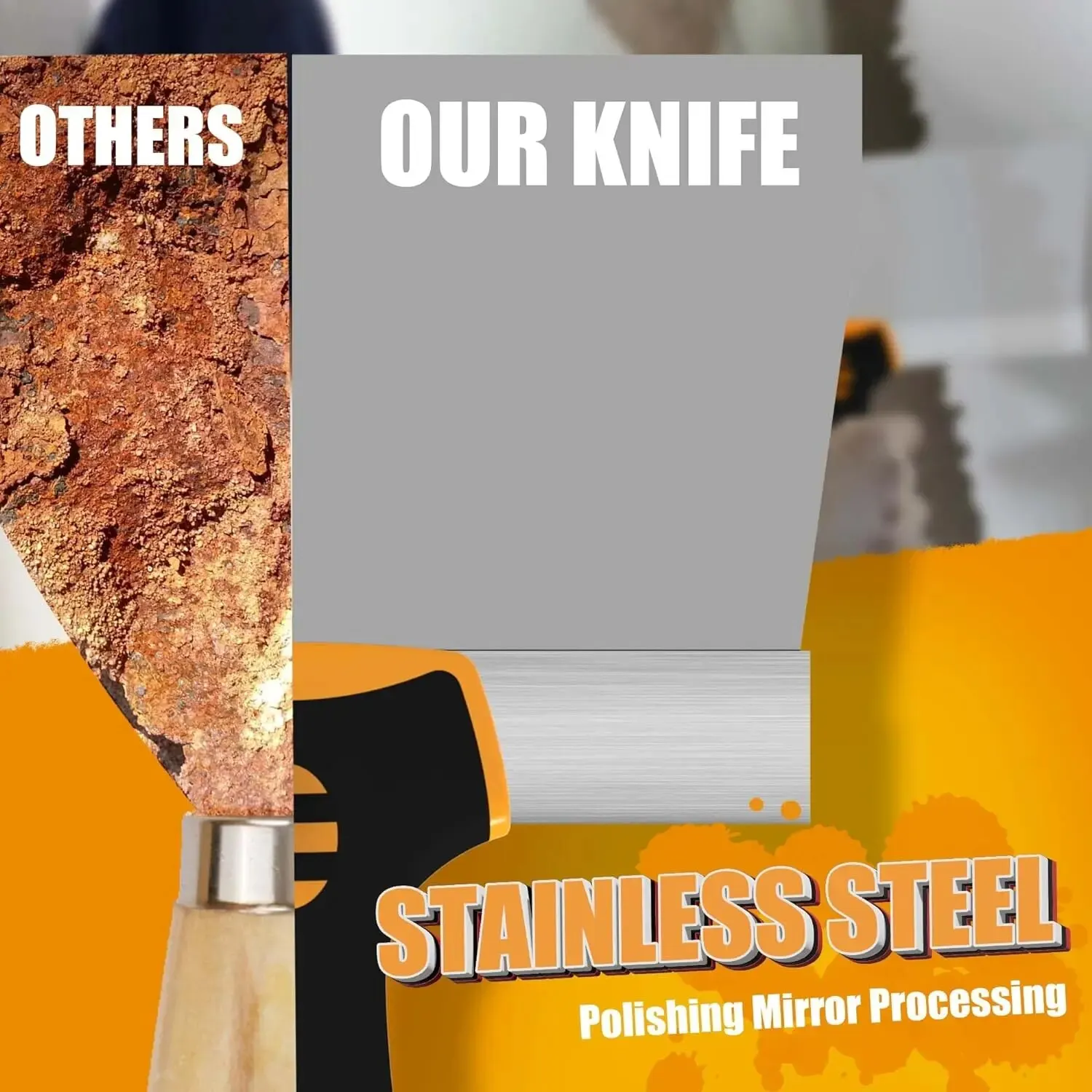 TOLESA Stainless Steel Taping Knife 5Pcs with 0.5mm Thickness Flexible Blades Drywall Knife Tools for Finishing Hole Patching 5