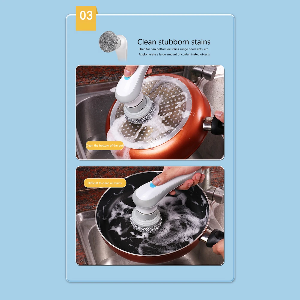 Handheld Scrubber Brush Multifunctional Electric Brush Cleaner 360 Degree Rotation 3 Replaceable Brush Heads Kichen Accessories