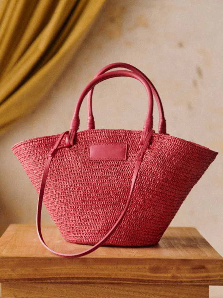 Fashion Straw Baskets Bag Large Capacity Weave Women Shoulder Bags Casual Summer Beach Bag Big Bali Shopper Purses 2025