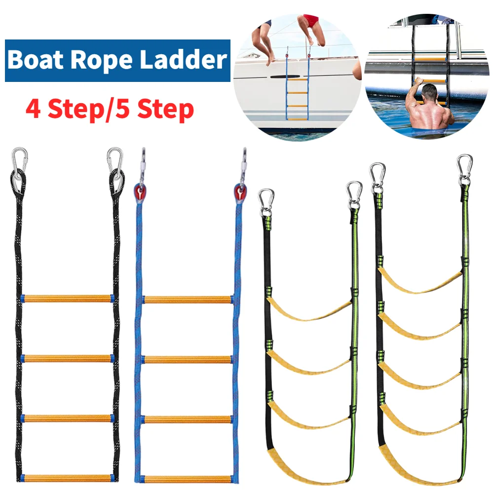 4/5 Step Boat Rope Ladder Heavy Duty Climbing Rope Portable Rope Boarding Ladder for Inflatable Boat Kayak Motorboat Canoeing