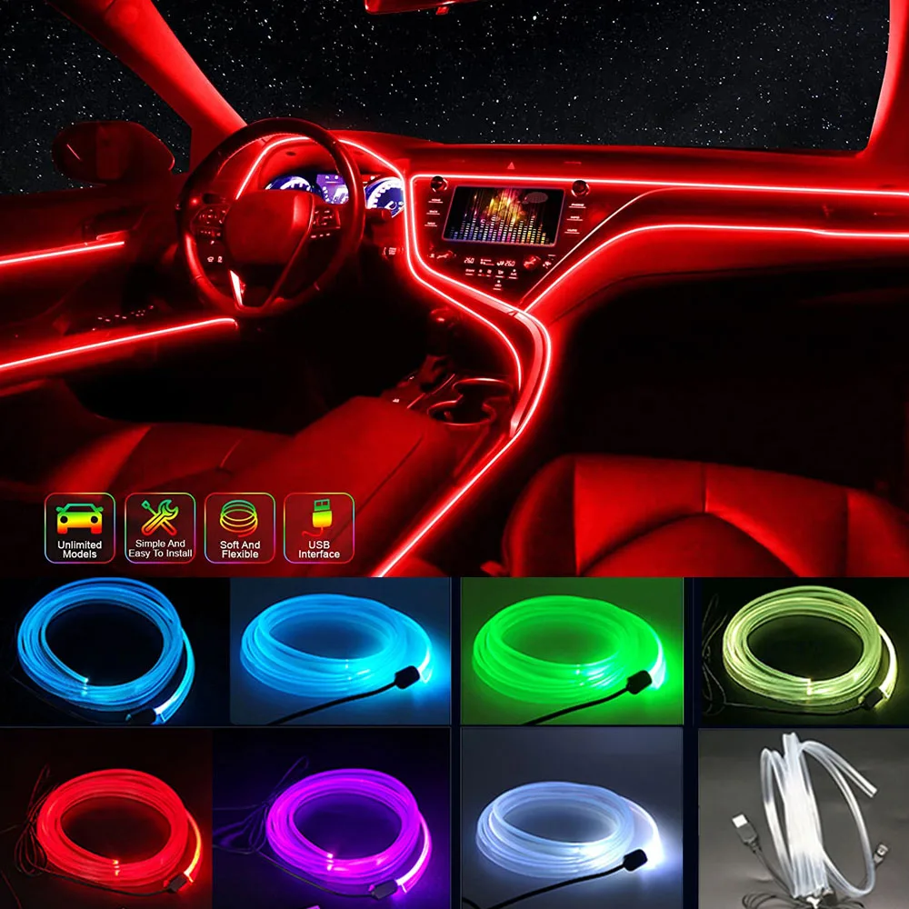 1m/2m/3m/5m Neon Led Car Interior Lighting Strips Auto Led Lights