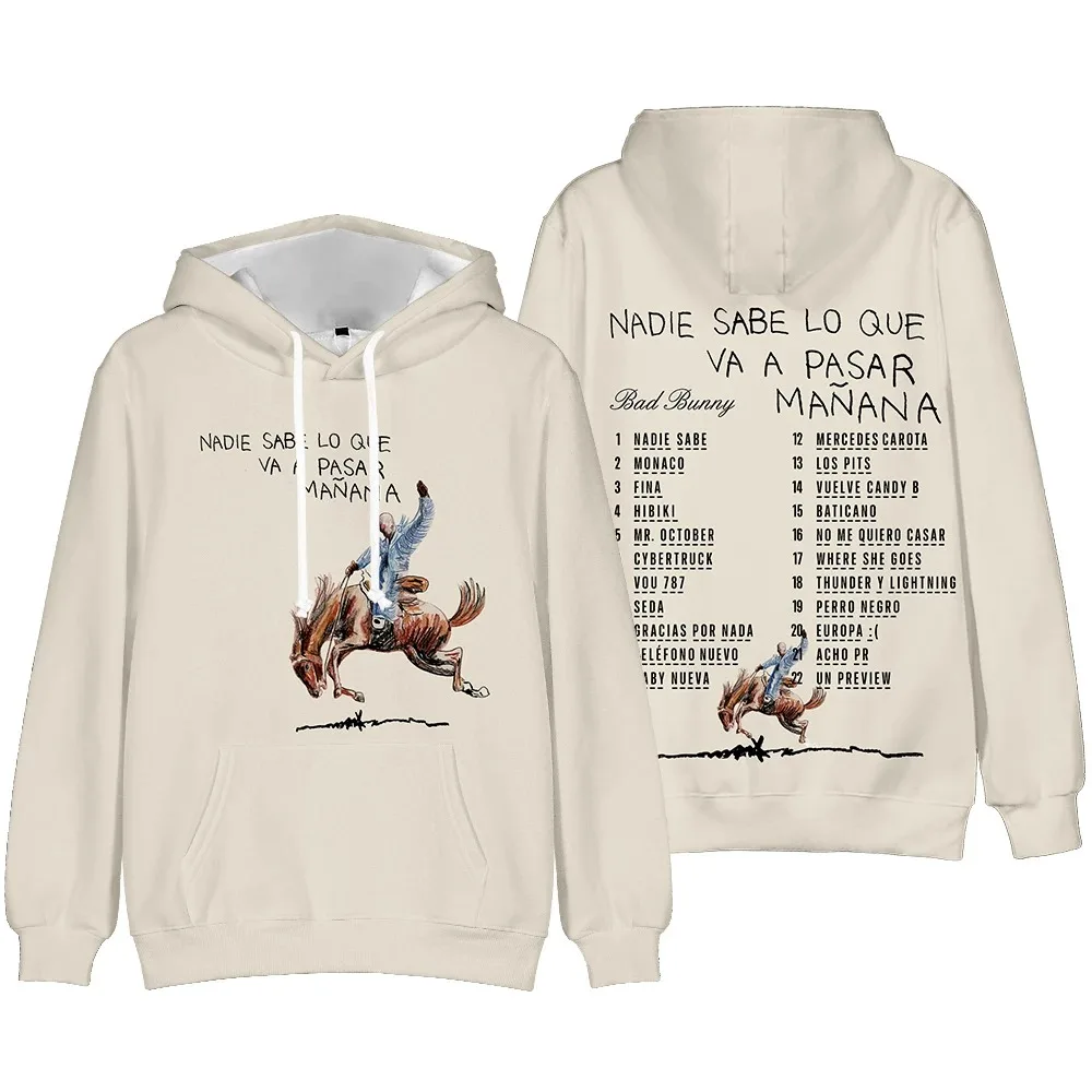 

Толстовки с капюшоном Bad Bunny Nadie SA 3D, зимняя уличная одежда с принтом альбома Merch, модные смешные повседневные толстовки унисекс