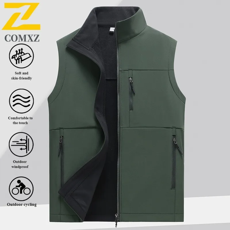 Autumn Winter Men's  Softshell Sports Vest Thermal Workwear Sleeveless Jacket Waterproof Windproof for Hiking Camping Fishing