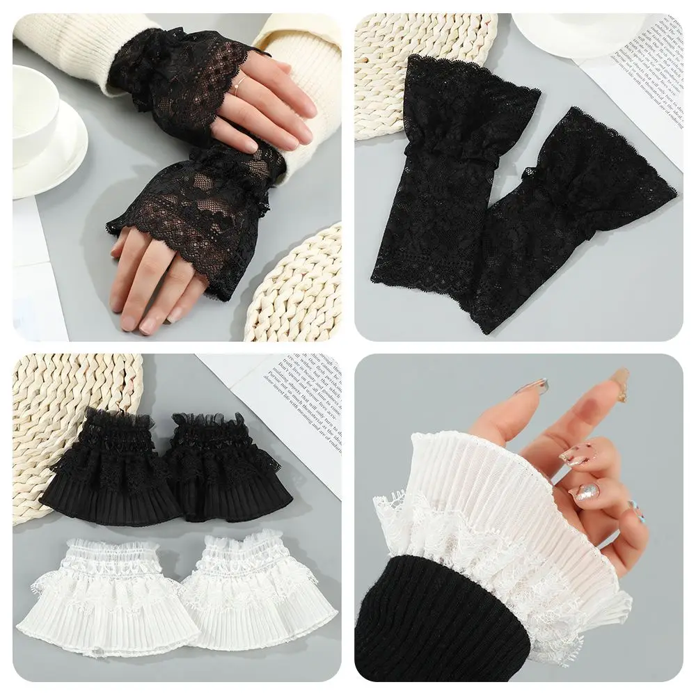 

1Pair Sun Protection Gloves Sweater Decorative Scar Cover Detachable Sleeve Cuffs Ruffles Elbow Sleeve Fake Sleeve Lace Cuffs