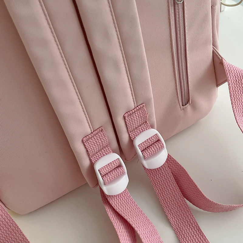 Cute Pink Backpack for Girls Fashionable Star Decorated School Bag with Plush Charm Ideal for Daily Use and School Cute Style Ba 5