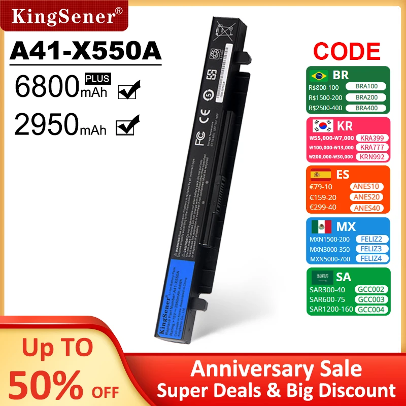 цена 14,4 V 6800mAh Korea Cell New A41-X550A Аккумулятор для ноутбука ASUS X450 X550 X550C X550B X550V X450C X550CA X452EA X452C