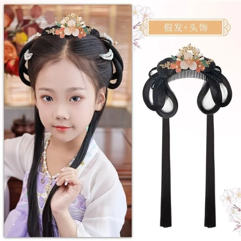 Chinese Ancient Wig Girl's Hanfu Wigs Headdress Antique Style Cos Synthetic Pad High Hair Bun Comb Design Of Wigs
