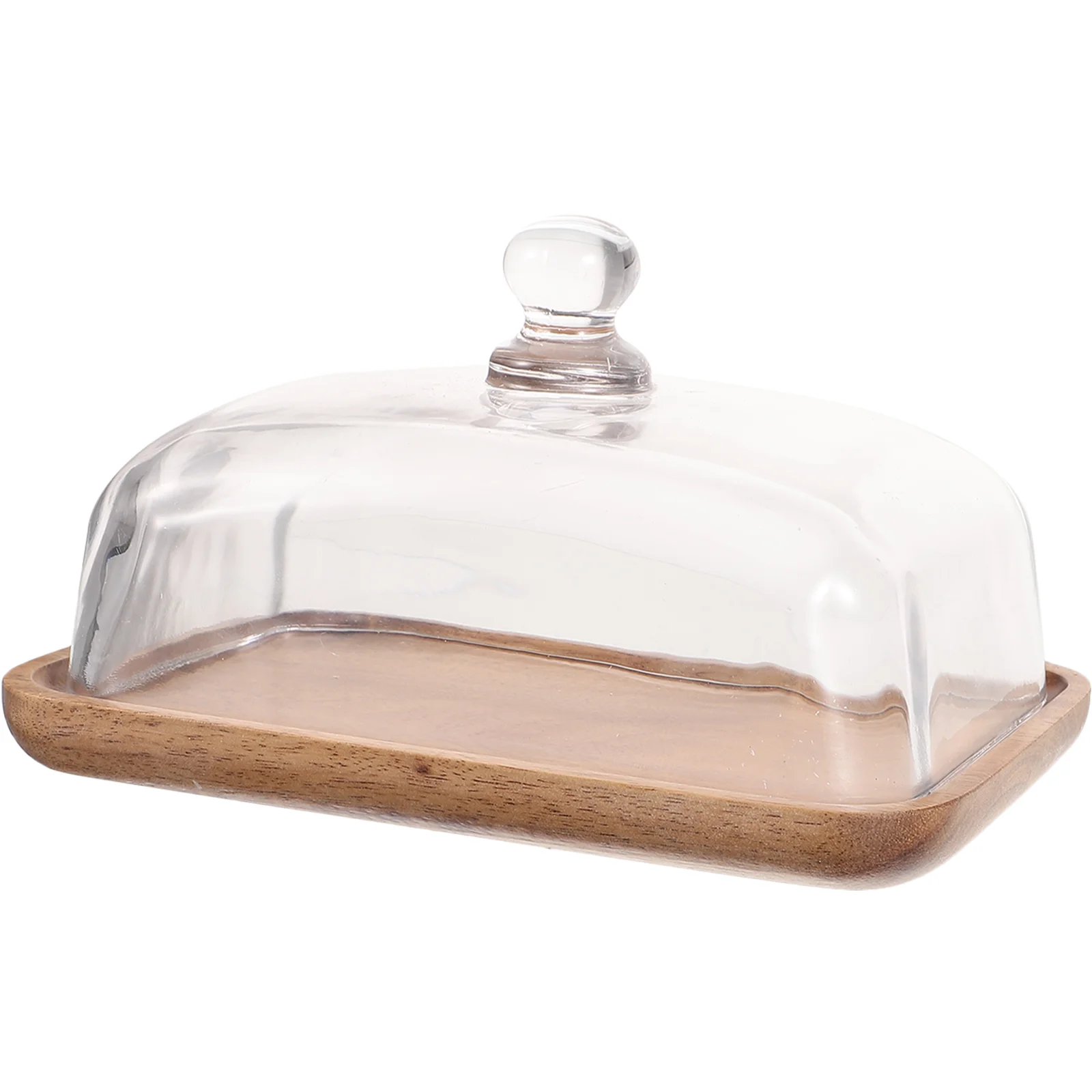 

Cake Holder with Dome Bamboo Wood Plate Dessert Pastry Display Shelf Show Rack Plates Pan Glass