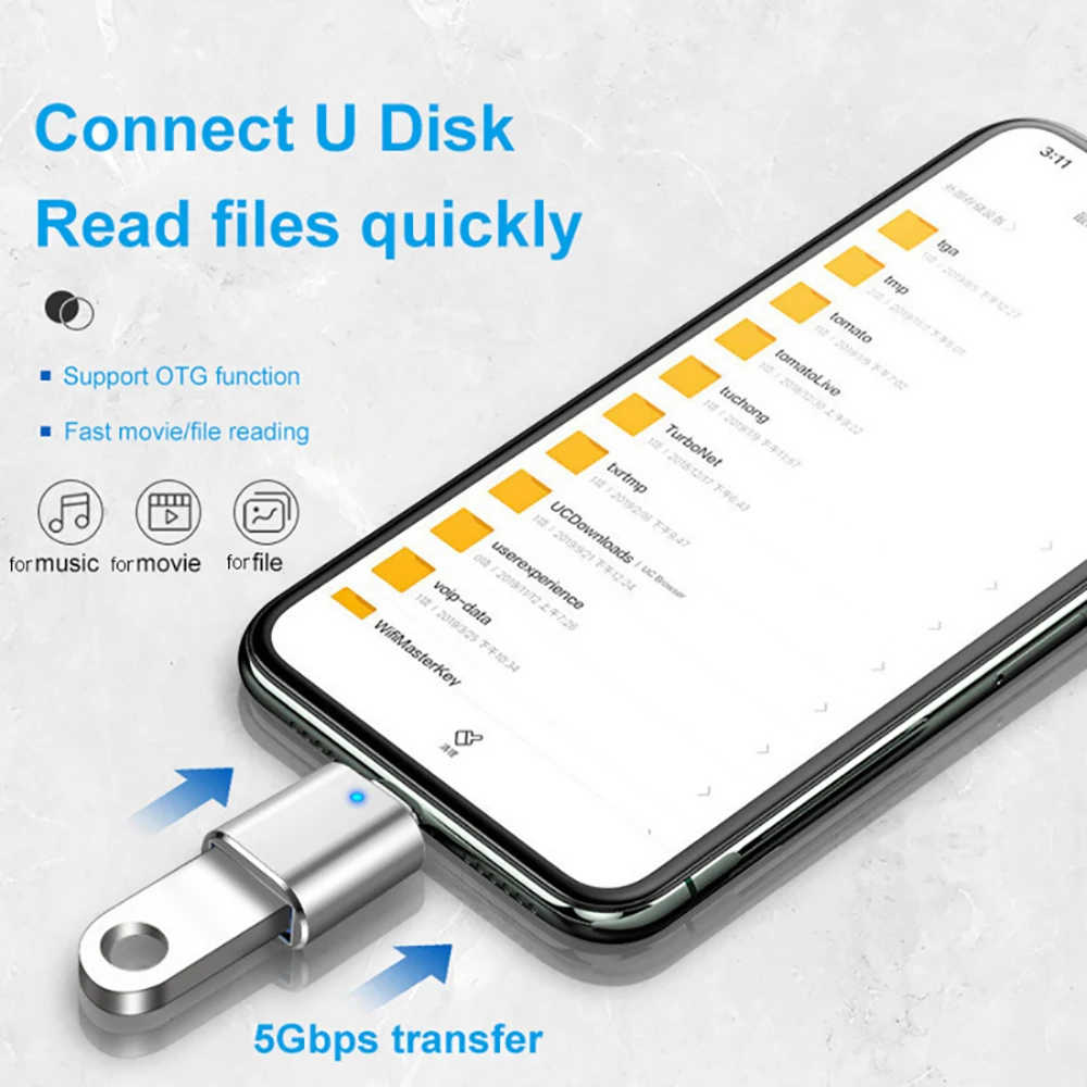 USB To Type C Adapter LED USB 3.0 To Type C OTG To USB C USB-A Micro Type-C Female For Samsung Xiaomi POCO