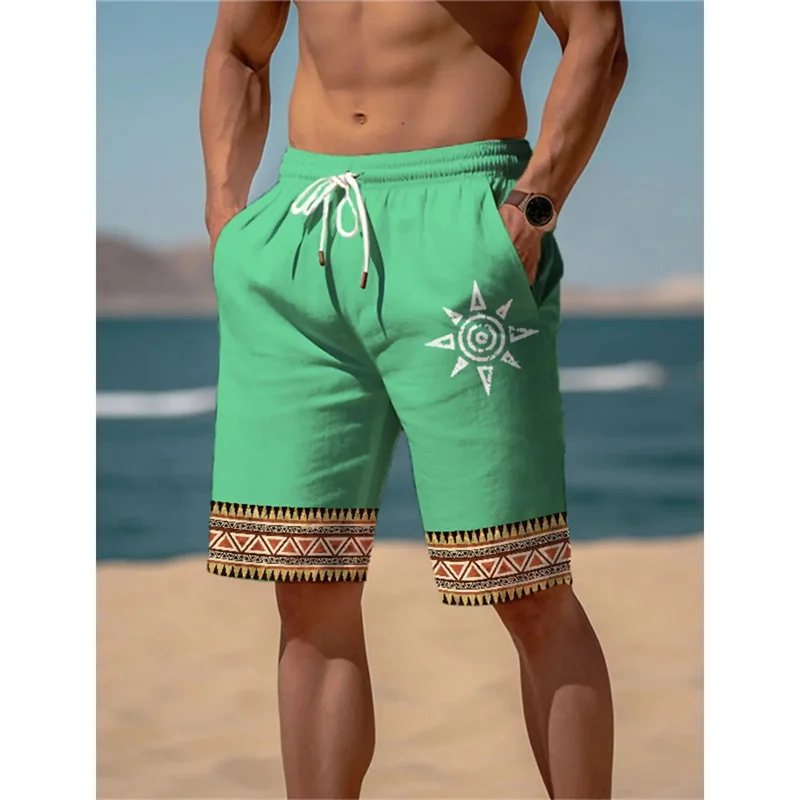 Swirl Marks Pattern Swim Trunks For Men Ethnic 3D Print Short Pants Summer Casual Breathable Fitness Street Loose Beach Shorts 4