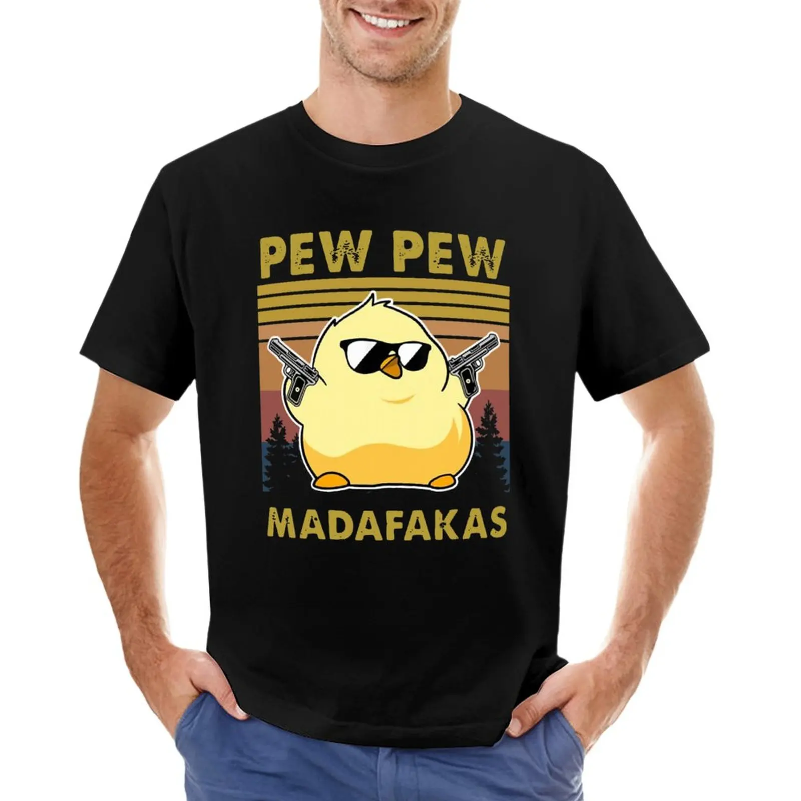 

DUCK MEME PEW PEW MADAFAKAS VINTAGE T-Shirt graphics summer tops mens t shirt graphic